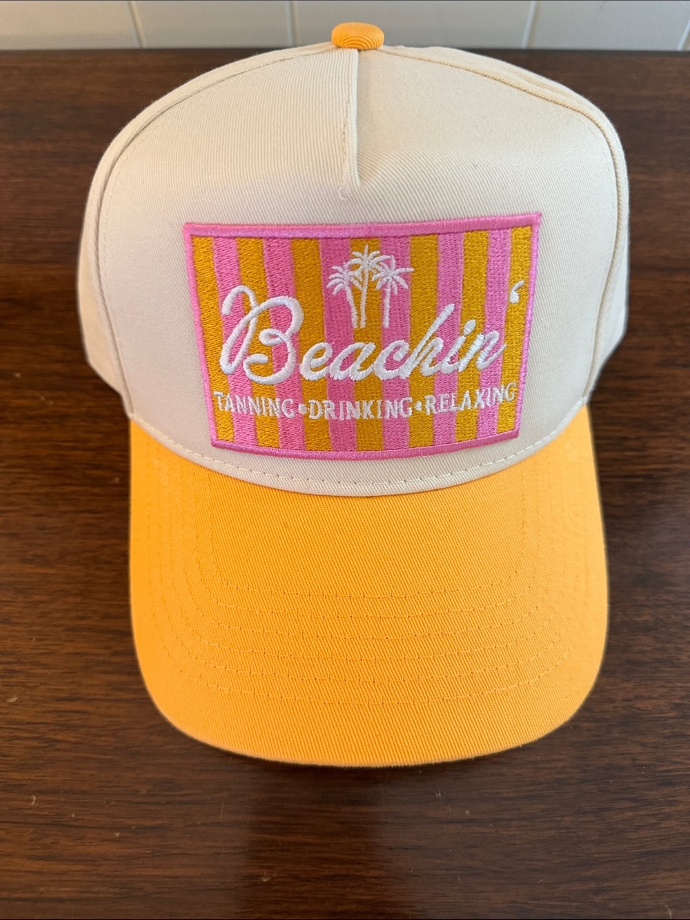 Beachin' Two-Tone Beach Cap - Pink & Yellow Patch
